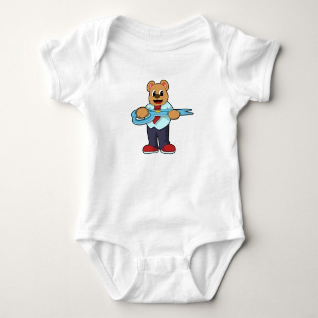 Bear as Hairdresser with Scissors Baby Bodysuit (Front)