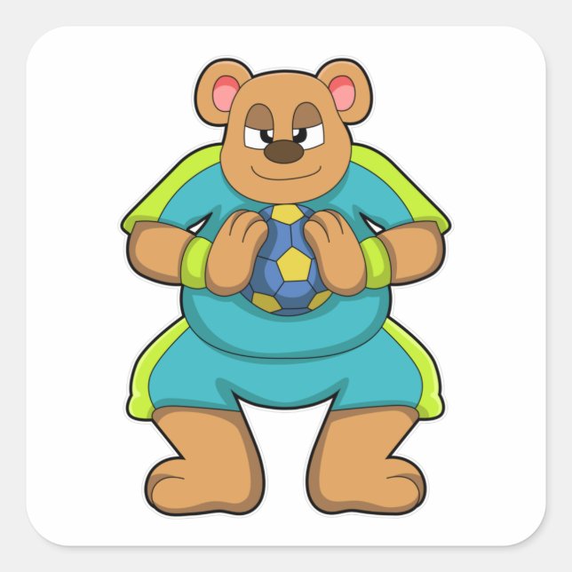 Bear as Handball player with Handball Square Sticker (Front)