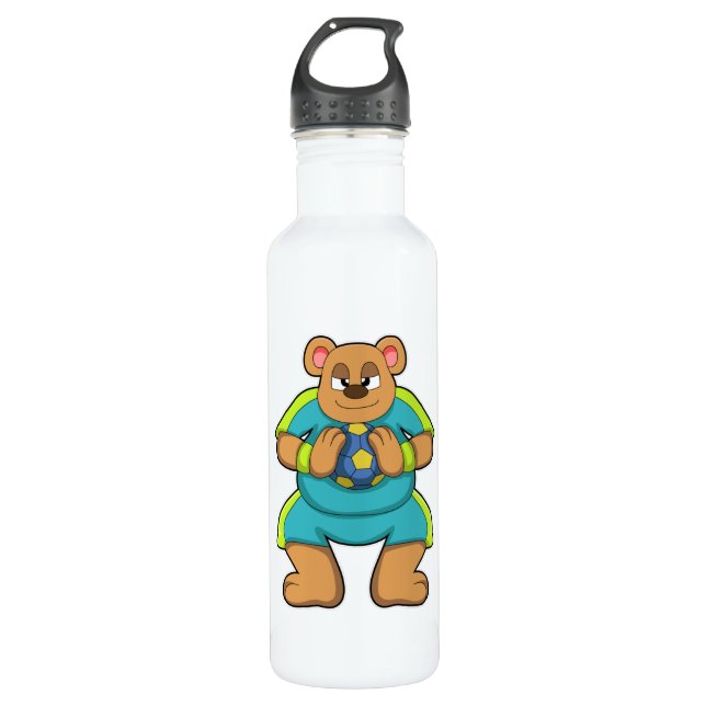 Bear as Handball player with Handball Stainless Steel Water Bottle (Front)