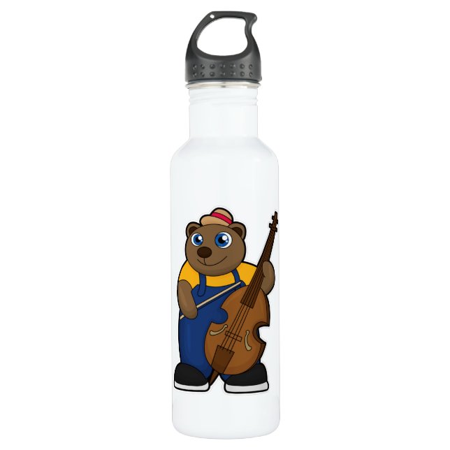 Bear as Musician with Guitar Stainless Steel Water Bottle (Front)