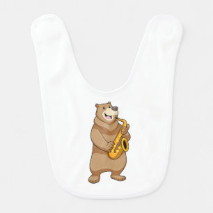 Bear as Musician with Saxophone Baby Bib