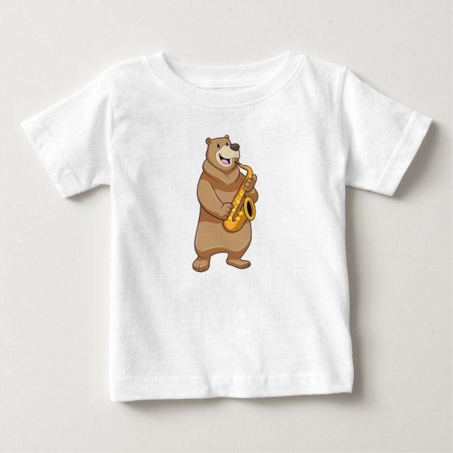Bear as Musician with Saxophone Baby T-Shirt (Front)