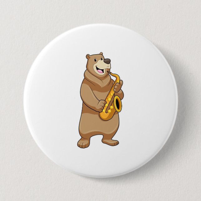 Bear as Musician with Saxophone Button (Front)