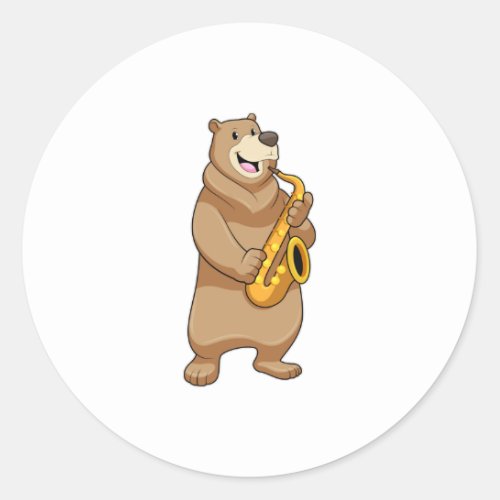 Bear as Musician with Saxophone Classic Round Sticker