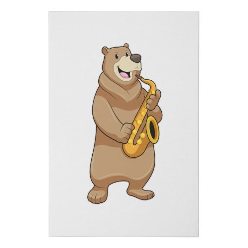 Bear as Musician with Saxophone Faux Canvas Print