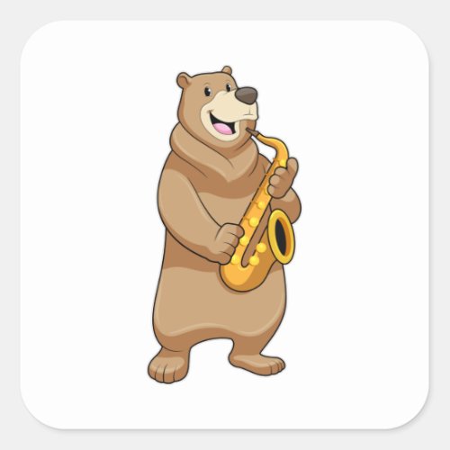 Bear as Musician with Saxophone Square Sticker