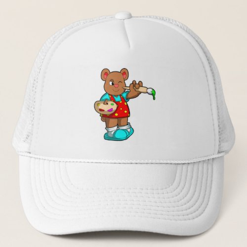 Bear as Painter with Brush  Paint Trucker Hat