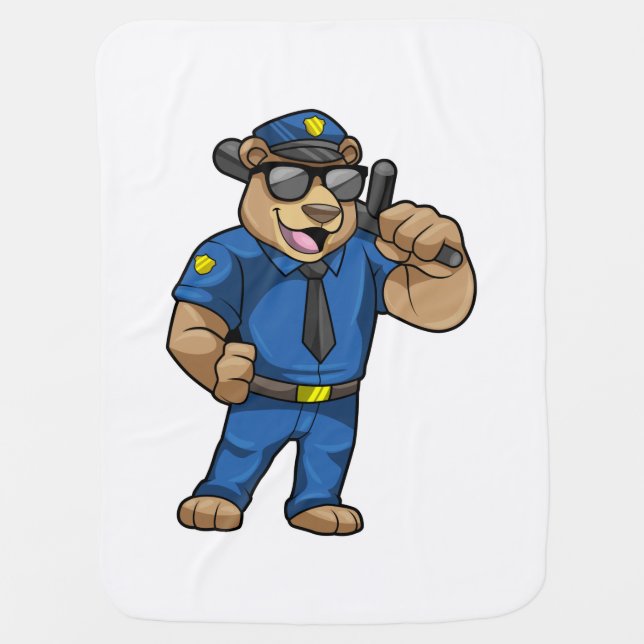 Bear as Police officer with Baton Baby Blanket (Front)