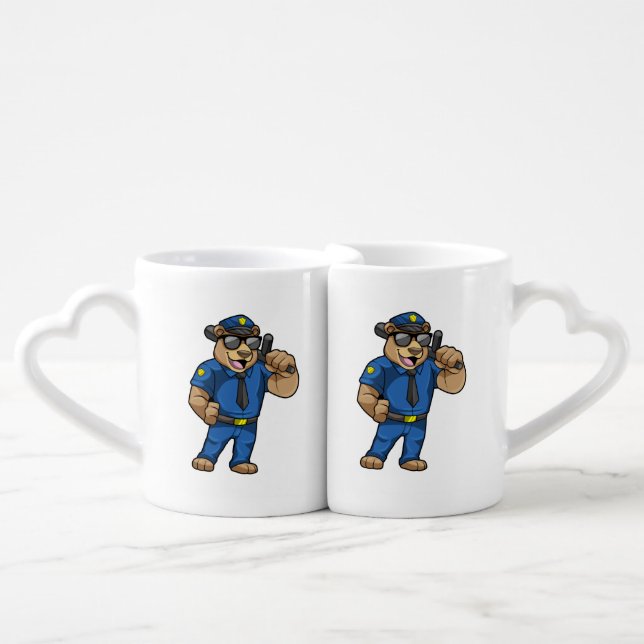 Bear as Police officer with Baton Coffee Mug Set (Front Nesting)