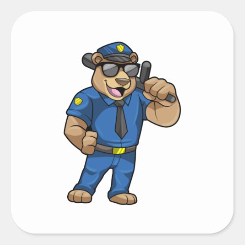 Bear as Police officer with Baton Square Sticker