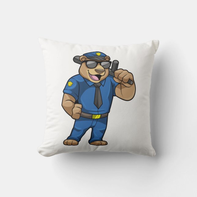 Bear as Police officer with Baton Throw Pillow (Front)