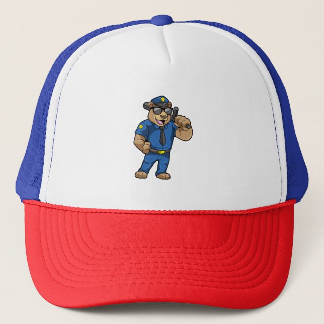 Bear as Police officer with Baton Trucker Hat (Front)