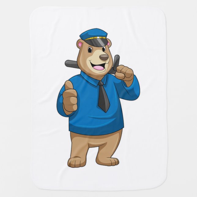 Bear as Police officer with Police hat Baby Blanket (Front)
