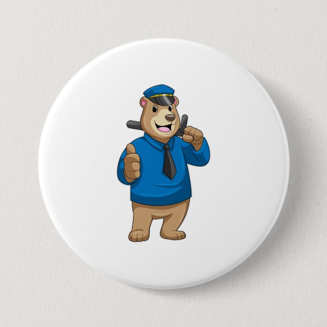 Bear as Police officer with Police hat Button (Front)
