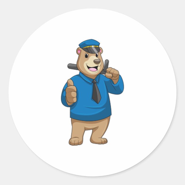 Bear as Police officer with Police hat Classic Round Sticker (Front)