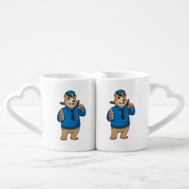 Bear as Police officer with Police hat Coffee Mug Set (Front Nesting)