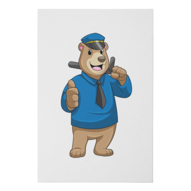 Bear as Police officer with Police hat Faux Canvas Print (Front)