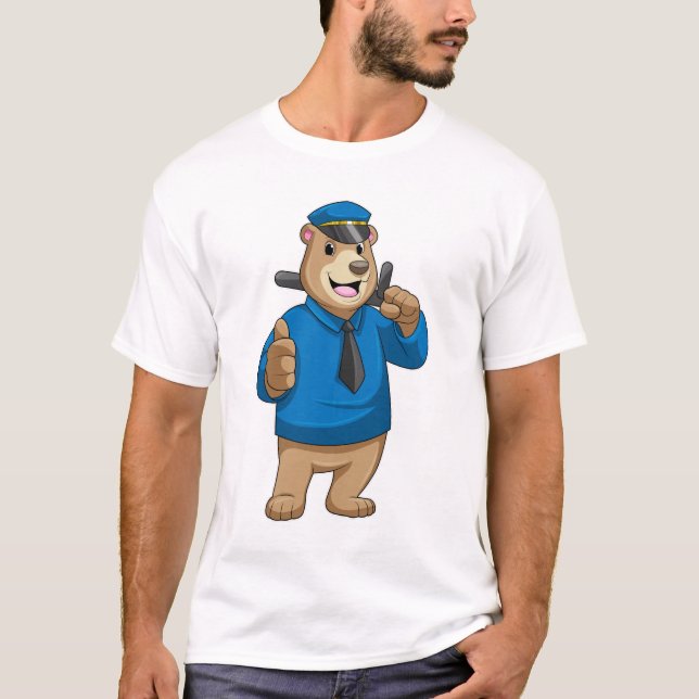 Bear as Police officer with Police hat T-Shirt (Front)