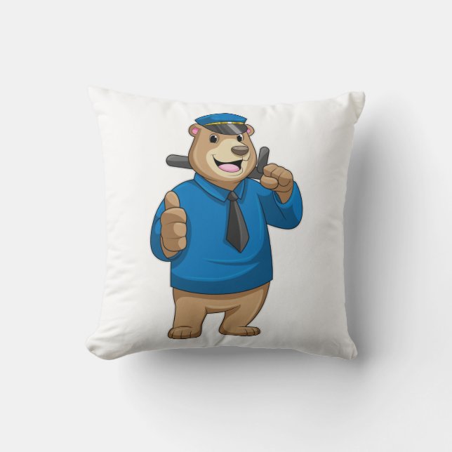 Bear as Police officer with Police hat Throw Pillow (Front)