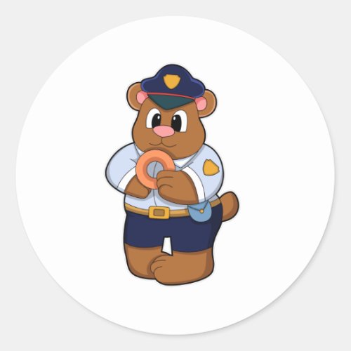Bear as Police officer with Police uniform  Donut Classic Round Sticker