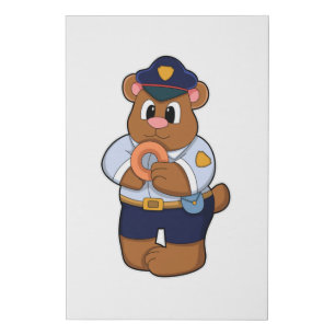 Bear as Police officer with Police uniform & Donut Faux Canvas Print