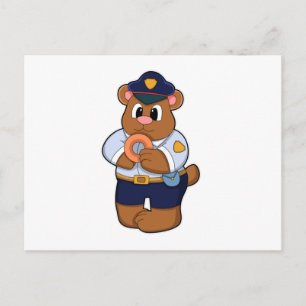 Bear as Police officer with Police uniform & Donut Postcard