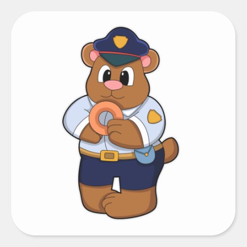 Bear as Police officer with Police uniform  Donut Square Sticker
