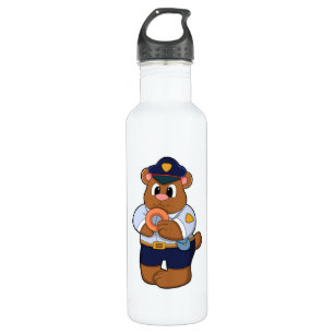 Bear as Police officer with Police uniform & Donut Stainless Steel Water Bottle
