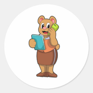Bear as Secretary at Call with Phone Classic Round Sticker