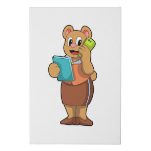 Bear as Secretary at Call with Phone Faux Canvas Print