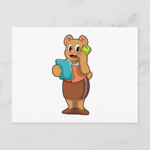 Bear as Secretary at Call with Phone Postcard