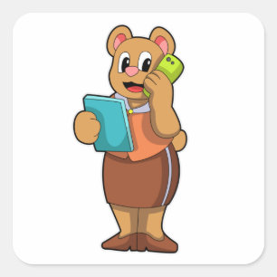 Bear as Secretary at Call with Phone Square Sticker