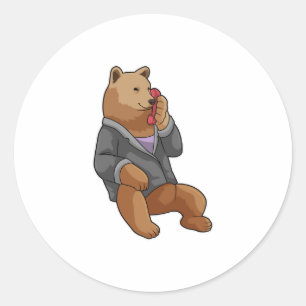 Bear as Secretary with Phone Classic Round Sticker