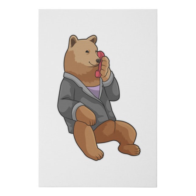 Bear as Secretary with Phone Faux Canvas Print (Front)