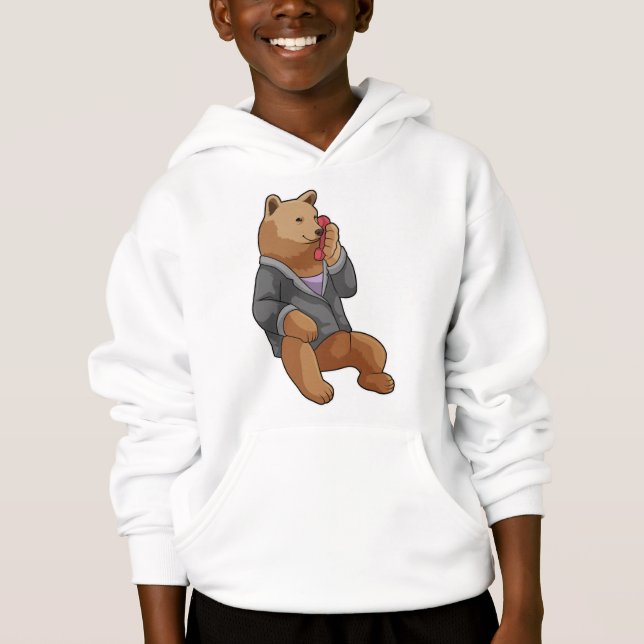 Bear as Secretary with Phone Hoodie (Front)