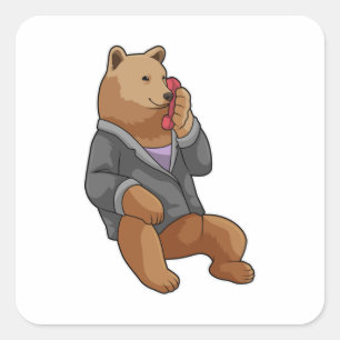 Bear as Secretary with Phone Square Sticker