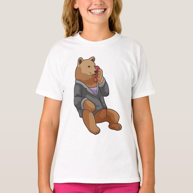 Bear as Secretary with Phone T-Shirt (Front)