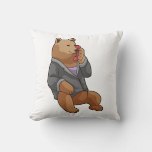 Bear as Secretary with Phone Throw Pillow