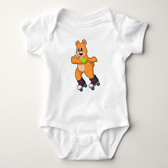 Bear as Skater with Inline skates Baby Bodysuit (Front)