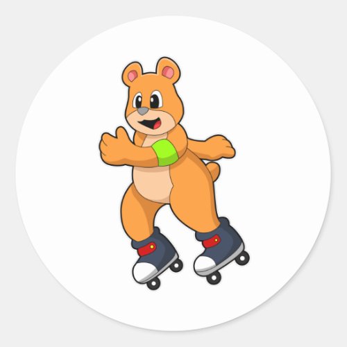 Bear as Skater with Inline skates Classic Round Sticker