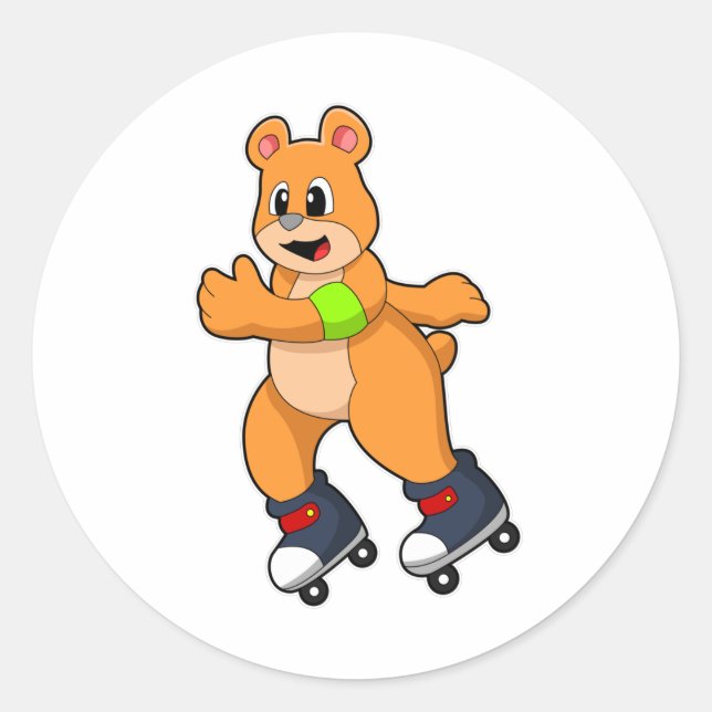 Bear as Skater with Inline skates Classic Round Sticker (Front)
