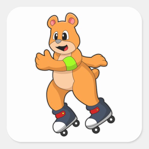 Bear as Skater with Inline skates Square Sticker