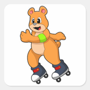 Bear as Skater with Inline skates Square Sticker