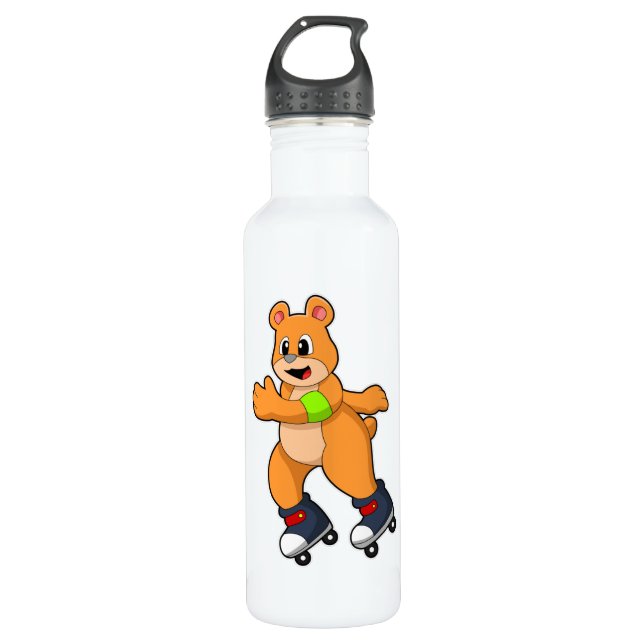 Bear as Skater with Inline skates Stainless Steel Water Bottle (Front)