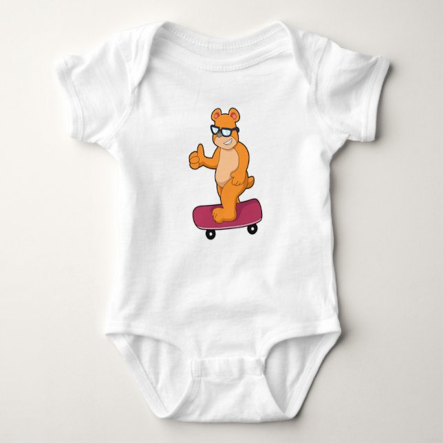 Bear as Skater with Skateboard Baby Bodysuit (Front)