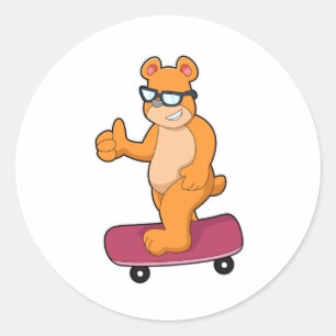 Bear as Skater with Skateboard Classic Round Sticker