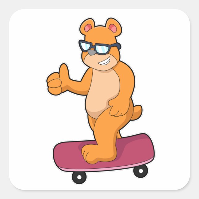 Bear as Skater with Skateboard Square Sticker (Front)