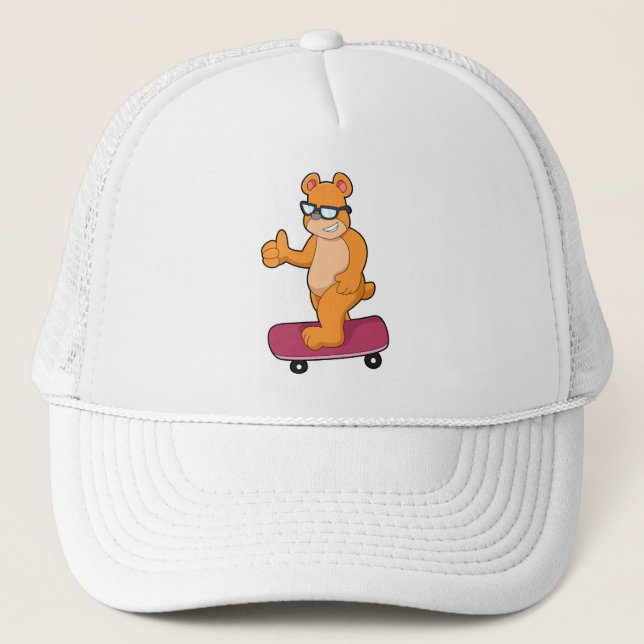 Bear as Skater with Skateboard Trucker Hat (Front)
