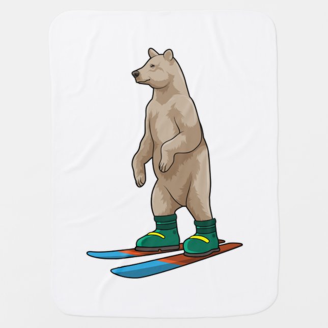 Bear as Skier with Ski Baby Blanket (Front)