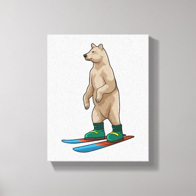 Bear as Skier with Ski Canvas Print (Front)